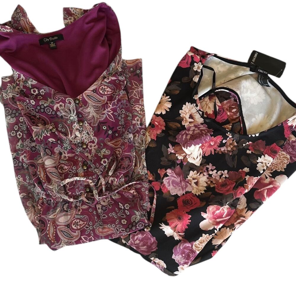 Womens Dress Bundle Size Medium Lot of 2 Floral Summer Feminine Pink Black NWT